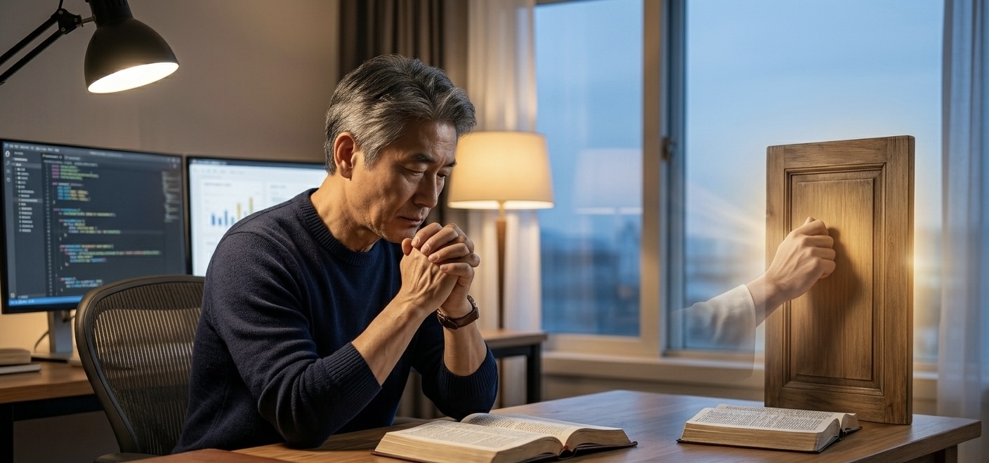 문밖에 서서 두드리시는 주님: 임재를 구하고 그 안에 잠기는 삶 (요한계시록 3장 20절) – IT CEO의 새벽 잠언