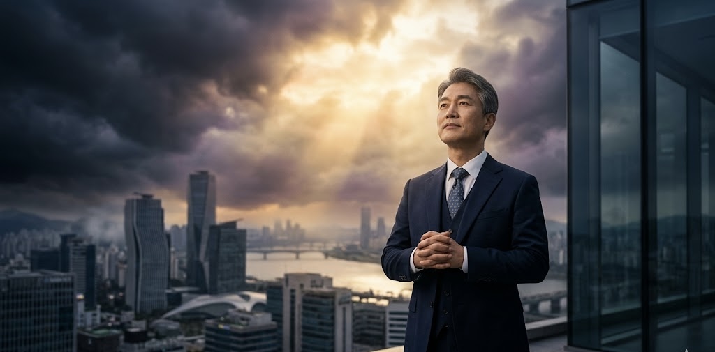 IT CEO의 고뇌와 회복, 그리고 빛이 되시는 하나님에 대한 묵상을 실사 이미지로 표현했습니다. 어두운 위기의 순간을 극복하고 담대함으로 나아가는 모습을 시각적으로 담았습니다.